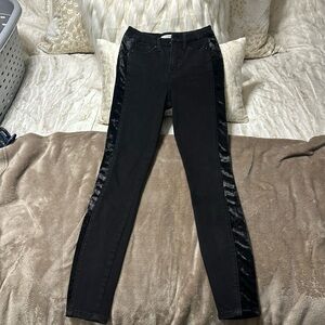 Good American Black with velvet tuxedo-style straight leg jeans. Barely worn!